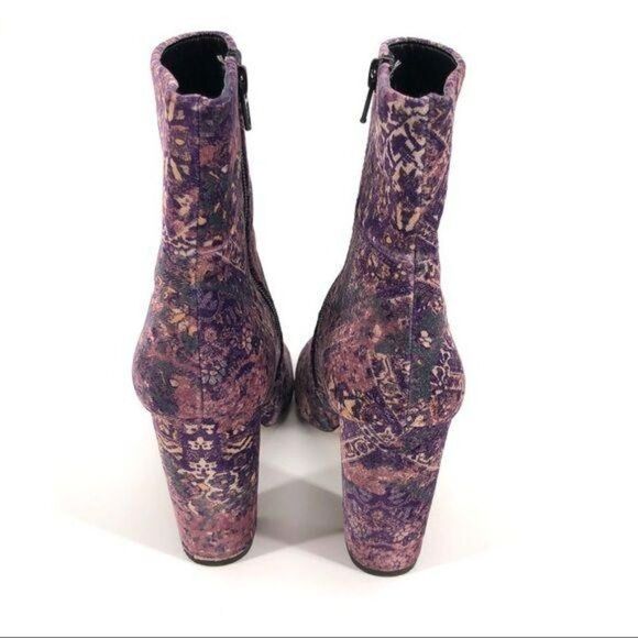 BCBGeneration Retro‎ 70's Glam GoGo Purple Velvet Asian Print Ankle Boots Sz 7 - Picture 6 of 10